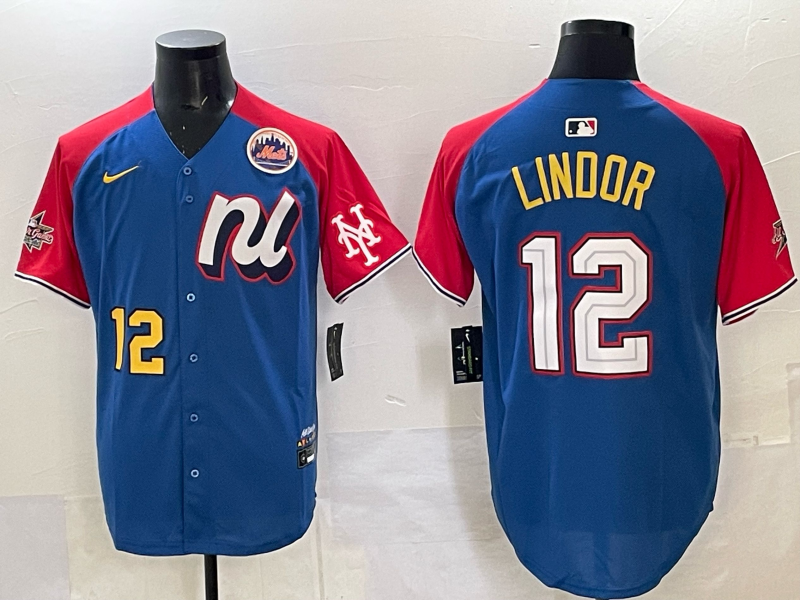 Men New York Mets #12 Lindor Blue white All star 2025 Nike MLB Jersey 002